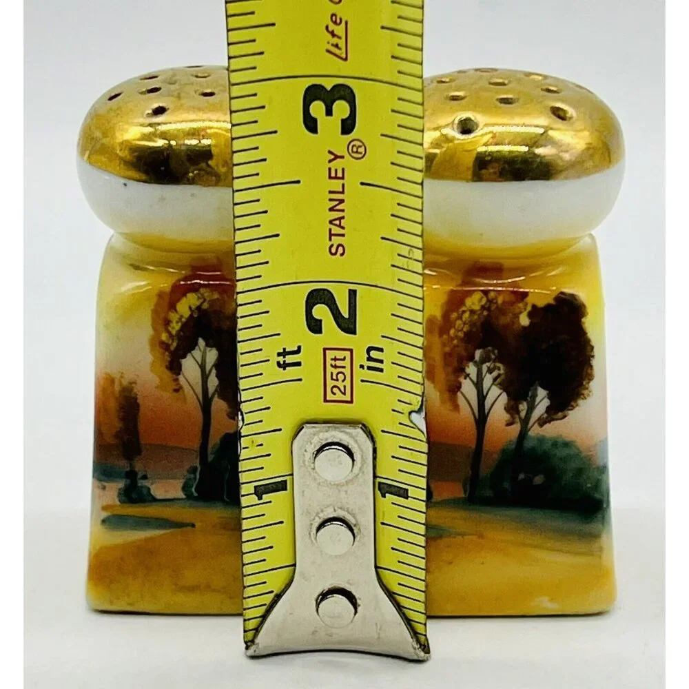 Vintage‎ Japan Lusterware Sunset Salt Pepper Shakers Hand painted 3 inch